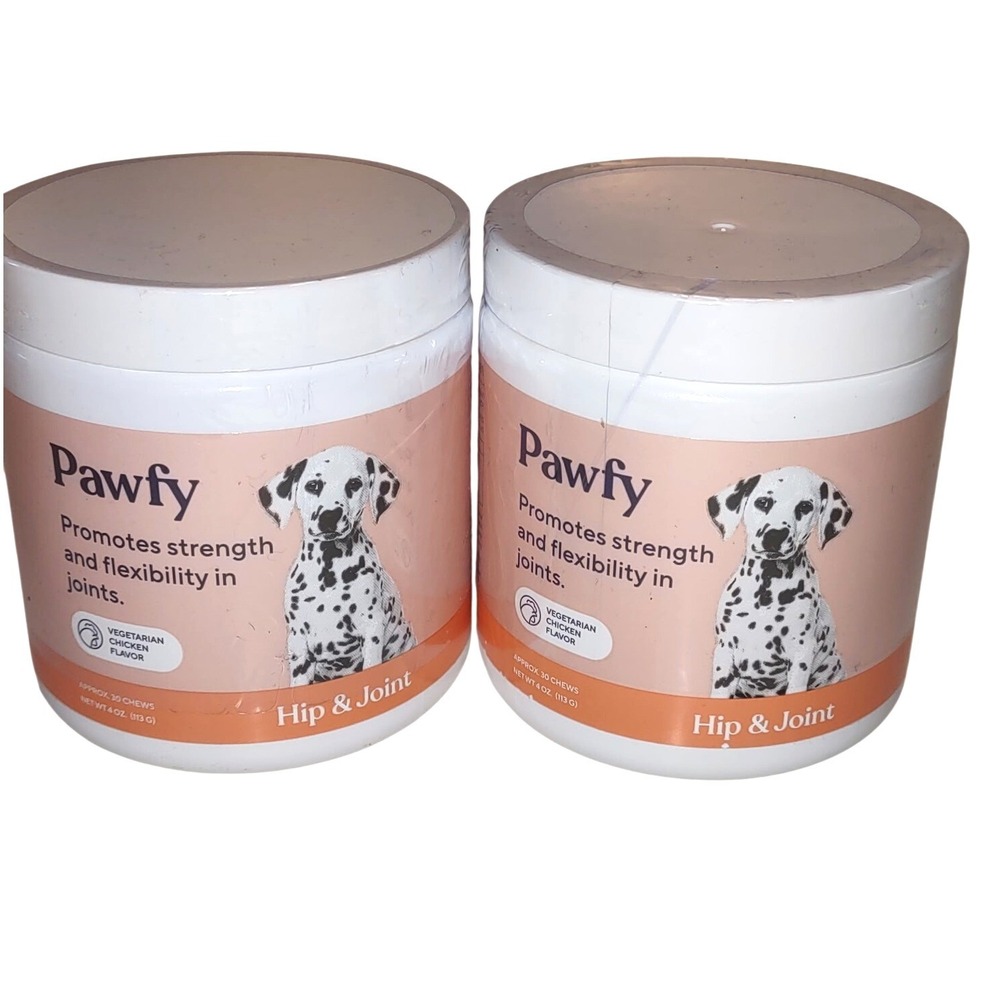 Pawfy Hip & Joint Dog Soft Chews 2 Jars 60 Count Vegetarian Chicken Flavor 8oz